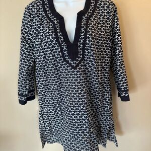 J. Crew Navy and White Printed Cotton Poplin Tunic